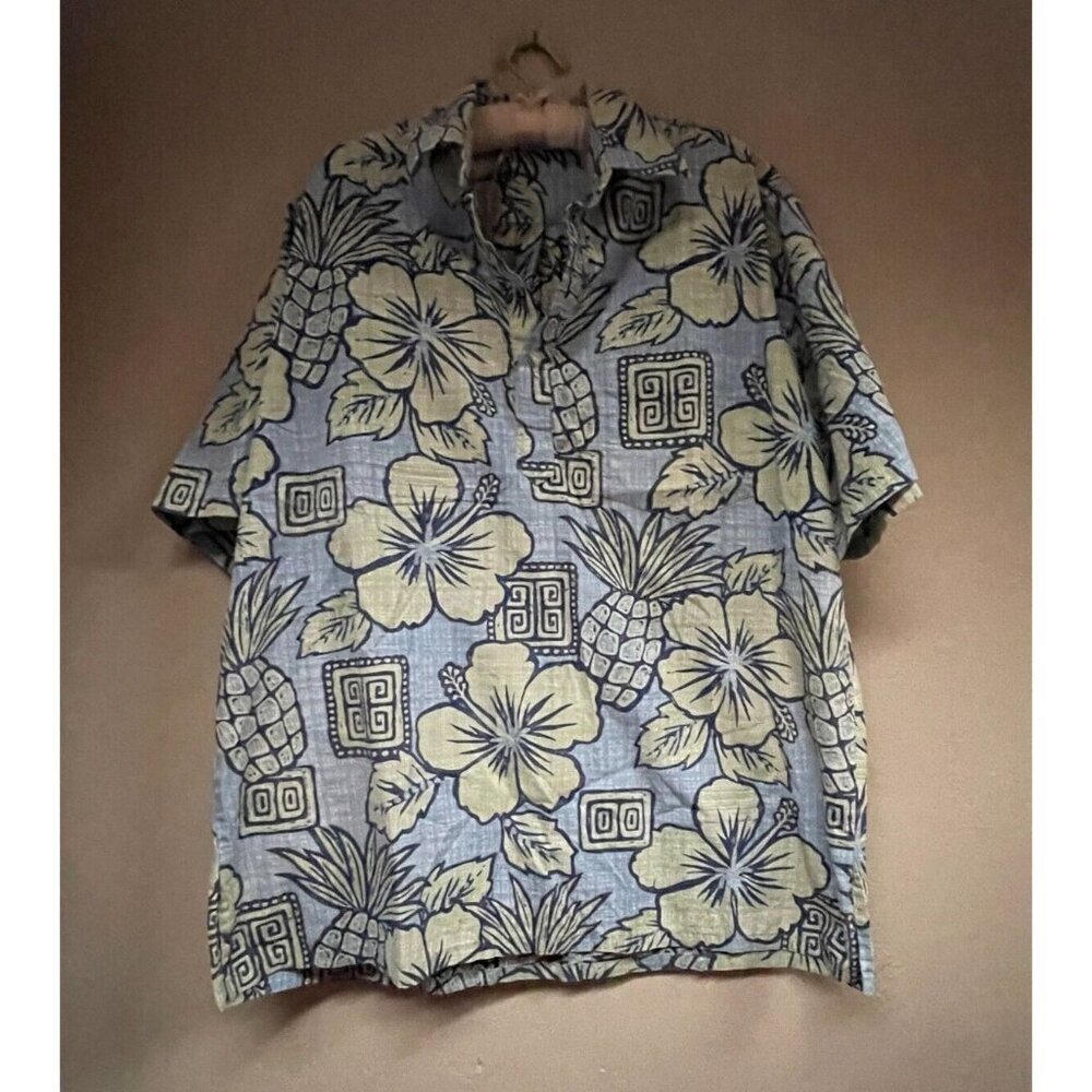 Go Barefoot Mens Short Sleeve Tropical Hawaiian Shirt Large Floral Pineapple